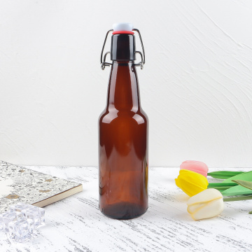 bottiglia di vetro ambra 330 ml con tappo superiore altalena