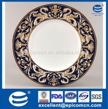 Daily Collection Super White porcelain Serving plate, rim edge golden plates, Blue & Gold Dinner Set