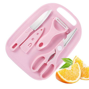 Mini 4-in-1 Reversible Plastic Cutting Board Set with Fruit Knife and Peeler
