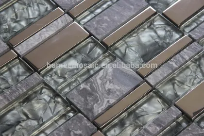 Gray color stone mix foil glass mosaic for border decoratinon