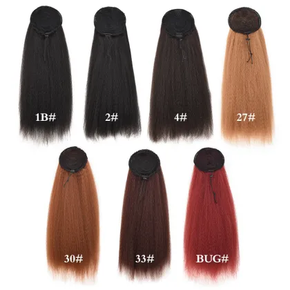 AliLeader Long Kinky Straight Synthetic Drawstring Ponytails Hair Extension Yaki Straight Ponytail Hairpiece