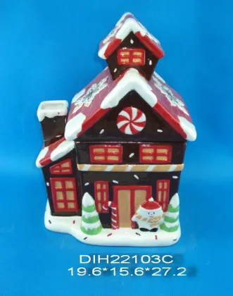 Christmas House Ceramic Hand-Painted Candy Jar