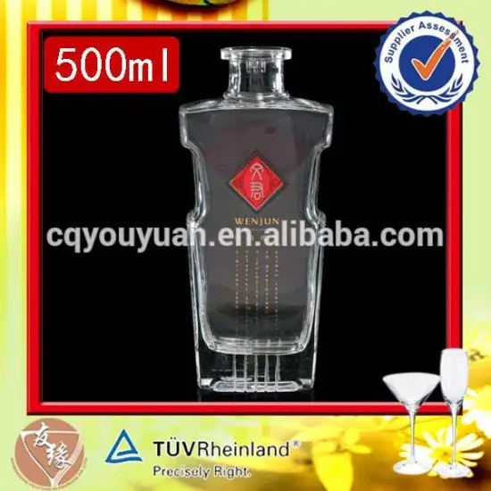 China made fancy shaped alcohol liquor extra white flint glass bottle 0.5l