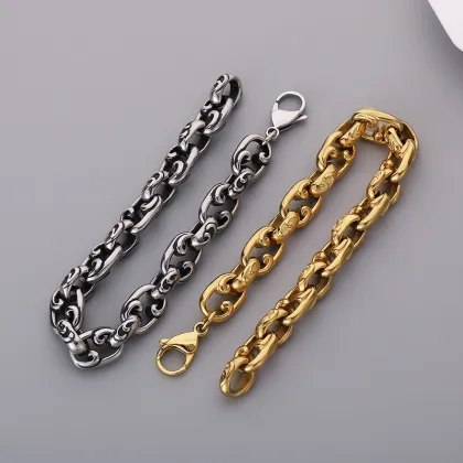 KALEN 220mm Unisex Gothic Punk Gold/Silver Stainless Steel Links Bracelet