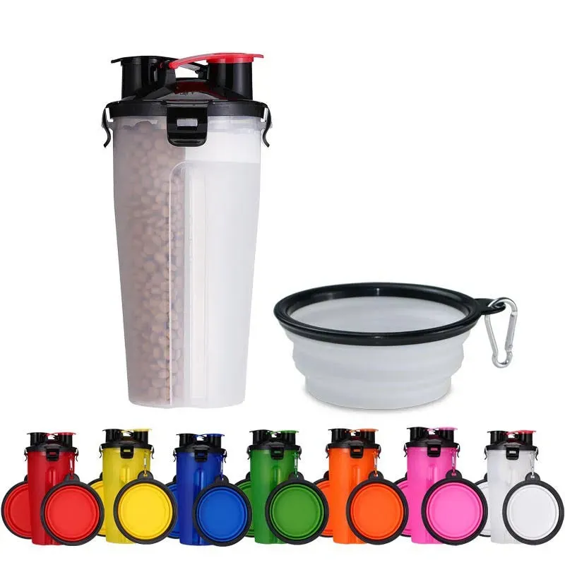 2 in 1 Portable Dog Water Bottle with Collapsible Dog Food Bowl