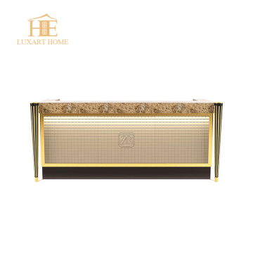 Legend Bar Table: Plywood and Wooden Frame with Marble Top and Leather Quilted Decoration