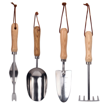 Toptan 4pcs Ahşap Tutar Bahçe Aracı Seti: Spatula, çatal, açık hava ve saksı bitkileri için kürek