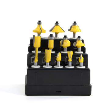 12 Piece Carbide Tipped Woodworking Router Bit Set: Chamfer and 45 Degree Milling Cutters with Bearings Kit