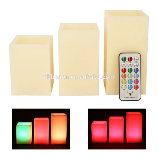 3 Square Vanilla Scented Wax Candles With Color Changing Remote Control (4'', 5'', 6'' inch candles)