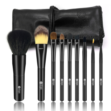 Hochwertiger 9-teiliger personalisierter Make-up-Pinsel-Set mit natürlichen Haaren und schwarzen Acrylgriffen