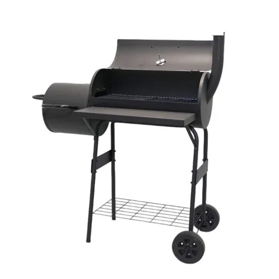 Backyard Party BBQ: Offset Smoker with Thermometer and Chimney for Outdoor Charcoal Grilling