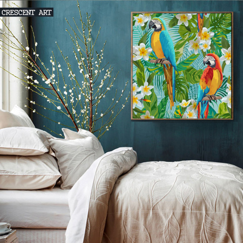 Canvas Oil Painting of Parrot and Gadenia