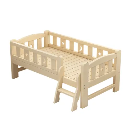 Single Child Solid Wood Boy Wooden Baby Bed Cot with Guardrail
