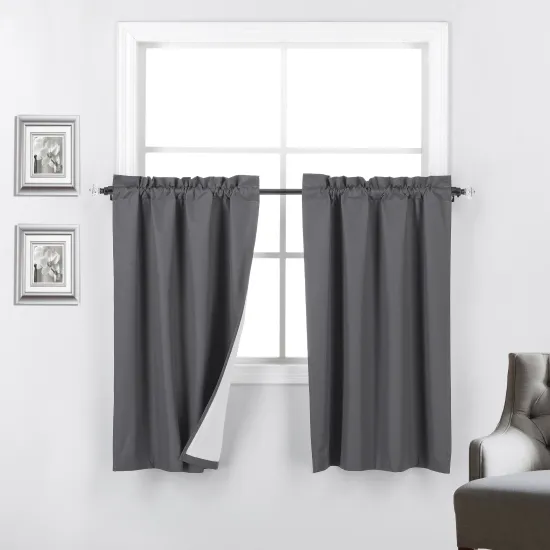 Short Gray Half Window Curtains for Bedroom - Set of 2, 52W x 45L