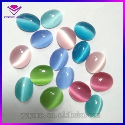 Cat eye gemstone, glass loose bead, blue cat's eye stone