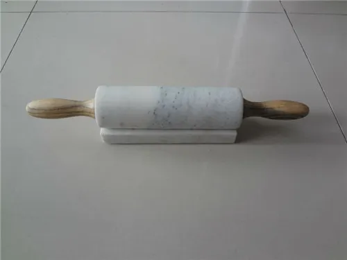 White marble rolling pin with wood handle