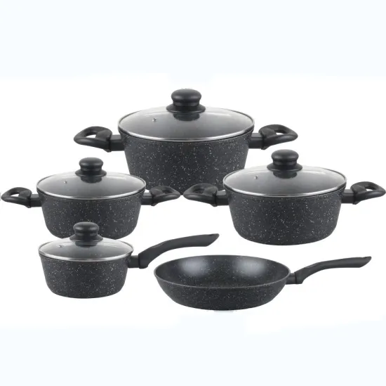 Wholesale Non-Stick Forged Aluminium Cookware Set with Induction Base - 10 Pcs Kitchen Set