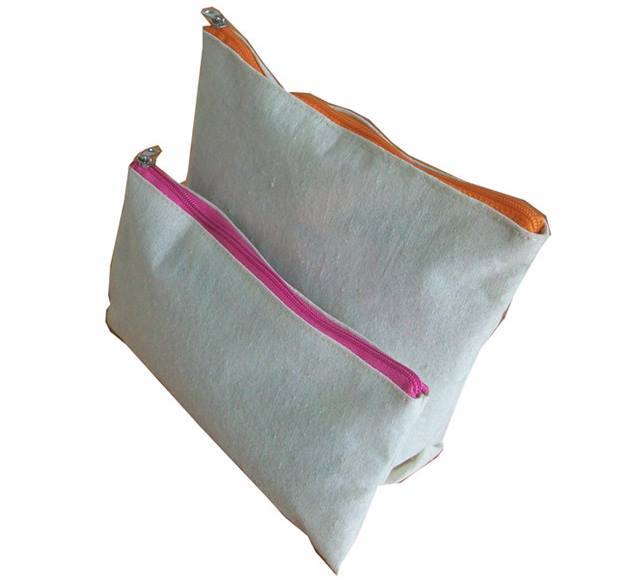 linen Cotton bag with zipper for makeup