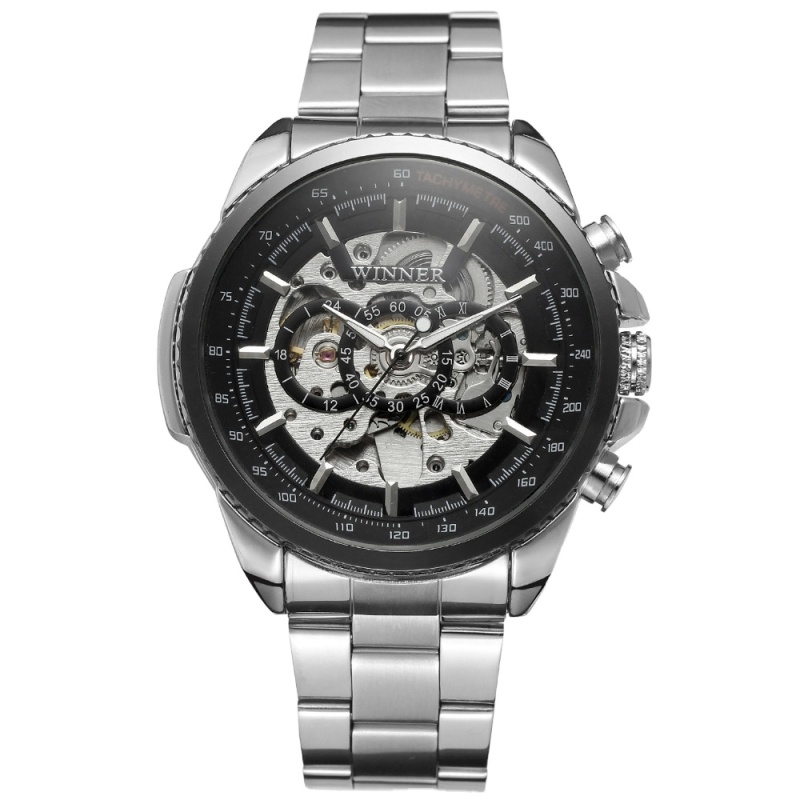 Customizable Logos Men's Skeleton Mechanical Watch with Full Stainless Steel and Automatic Wind Mechanism