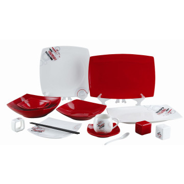 65PC Color Mixing Square Porcelain Dinner Set With Decal