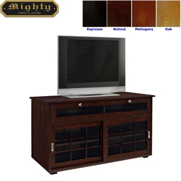 46 inch Walnut Sliding Door Living Room TV Stand With Storage