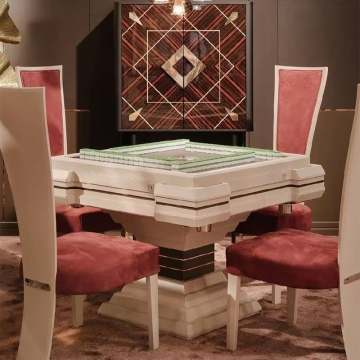 Custom Light Luxury Mahjong Table with Automatic Tiles and High Back Chairs