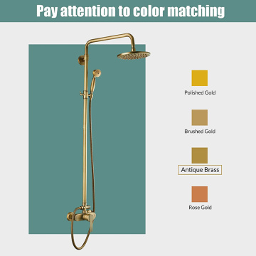 Brushed Brass Gold Shower Set Wall Mixer Tap