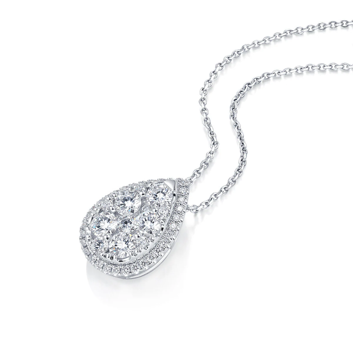 18K ゴールド ペアー ラボグロウン ダイヤモンド ハロー ペンダント