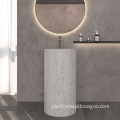 Black Circular Concrete Cylinder Pedestal Sink - Freestanding Bathroom Basin