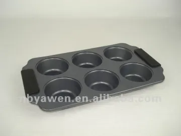 carbon steel muffin baking pan with silicone handle