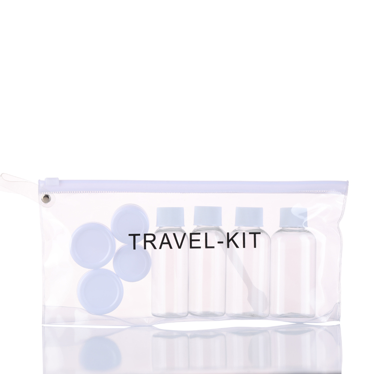 Toilettenartikelzubehör 50 ml 40 ml 30 ml leere transprainische Plastik Shampoo Lotion Pumpe Smart Travel Bad Flasche und Glas Set