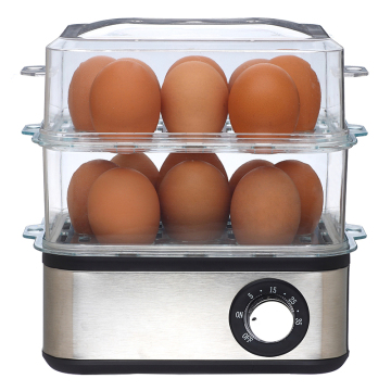 2 Tier Stainless Steel Egg Steamer with Timer - 500W Electric 8 Slot Double Layer Cooker
