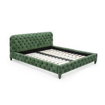 PurelyFeel Italian Minimalist Full Leather Abrasive Leather Pull-Button Bed 1.8m Master Bedroom High Bed