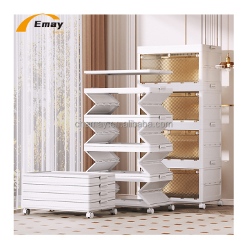 EM2034 Foldable Plastic Stackable Organizer Boxes with Magnetic Transparent Doors