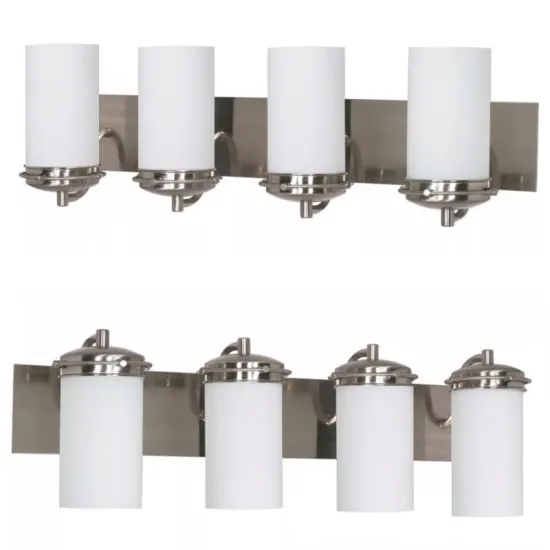 UL Listed Brushed Nickel 4 Light Vanity Light Bathroom Light Fixtures with White Opal Glass