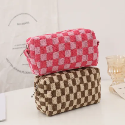 Checkered Makeup Bag Cosmetic Bag