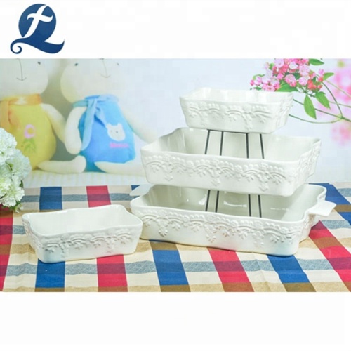 Bandeja de cerámica blanca para hornear de uso doméstico