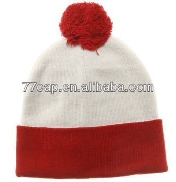 100% acrylic winter knitted beanie hat with top ball