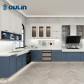 lemari furnitur penyimpanan dapur biru kayu