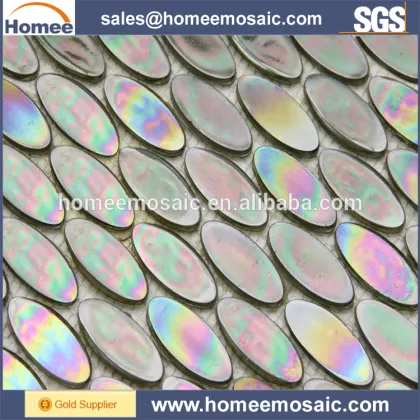 Foshan Oval Shape Ice Jade Mosaic Tile Glass Material for Decoration