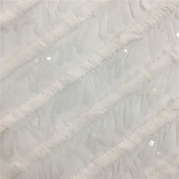 White Color 3D Sequin Embroidery On Mesh Fabric