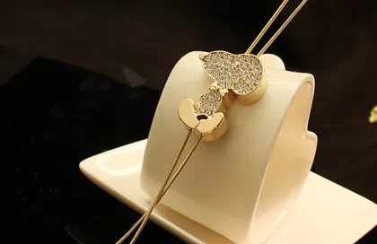 Cute Shiny Stones Animal Pendant Necklace Gold Long Necklace