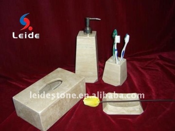 Beige travertine marble bathroom accessories