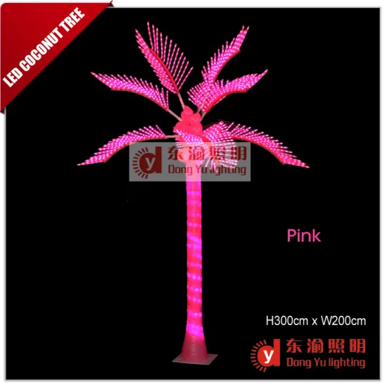Artificial LED Outdoor Palm and Coconut Trees with Pink Lights