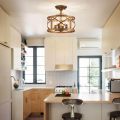Rustic Vintage Farmhouse 4-Light Bronze Semi Flush Mount Ceiling Light With Metal Cage