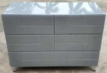 Grey Glass Stainless steel leg 6 Drawer Chest