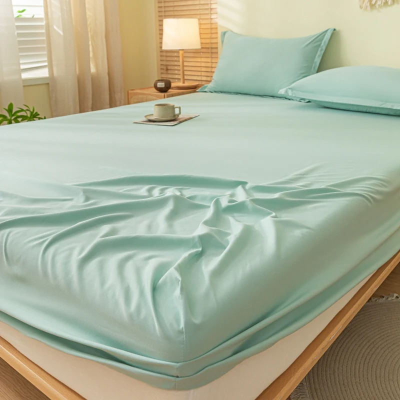 Cotton Fitted Sheet Solid Color with Elastic Band for Double, King, Queen Beds
