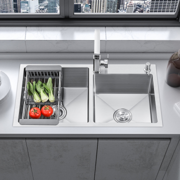 Durable Stainless Steel Undermount Kitchen Sink with Rectangular Shape and Double Bowl