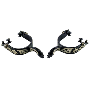 Black Steel Reining Spurs With Floral Decorations