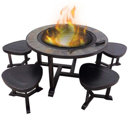 Slate Fire Pit and Stools Combo